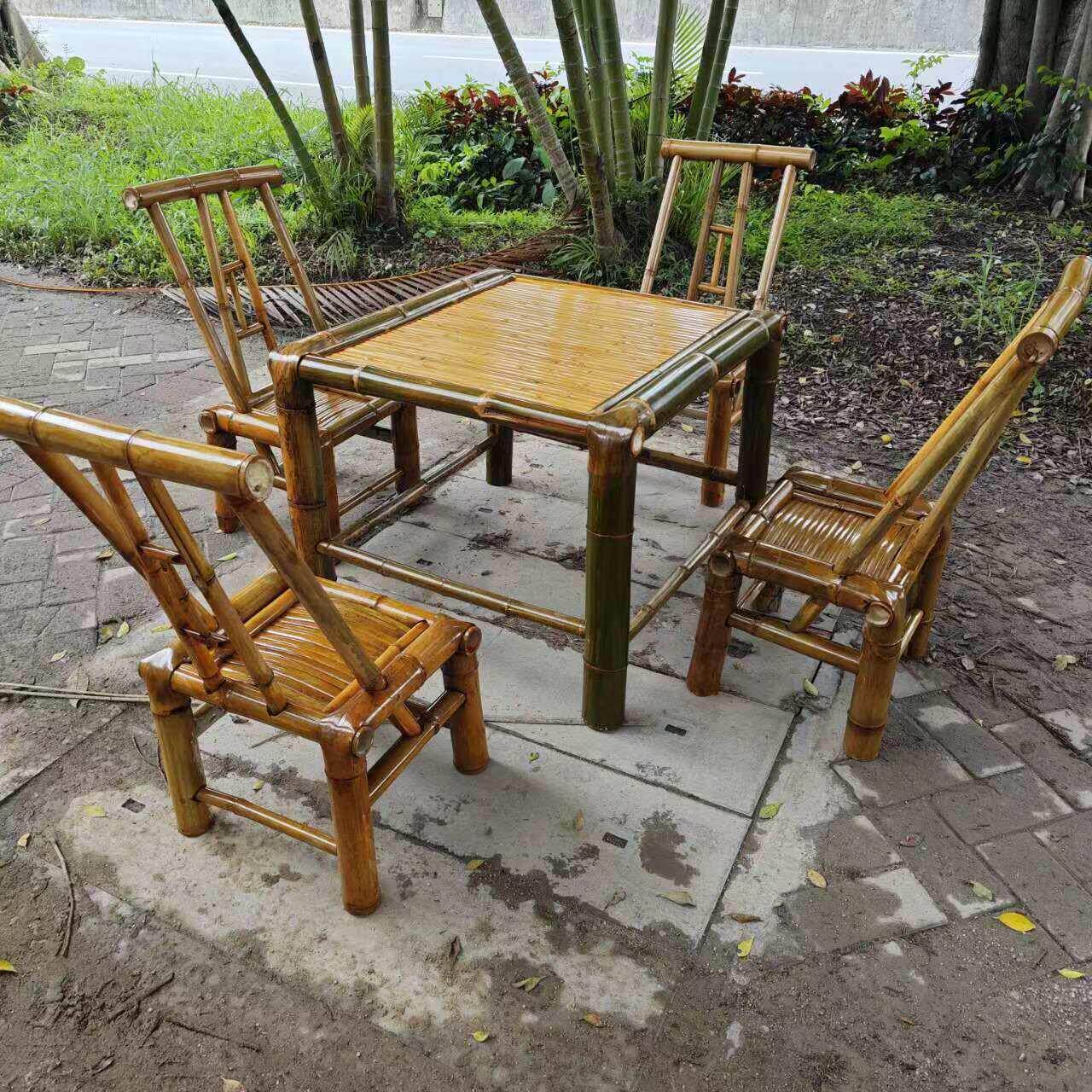 网红户外庭院竹桌椅组合竹编阳台茶桌椅子围炉煮茶火锅桌椅八仙桌