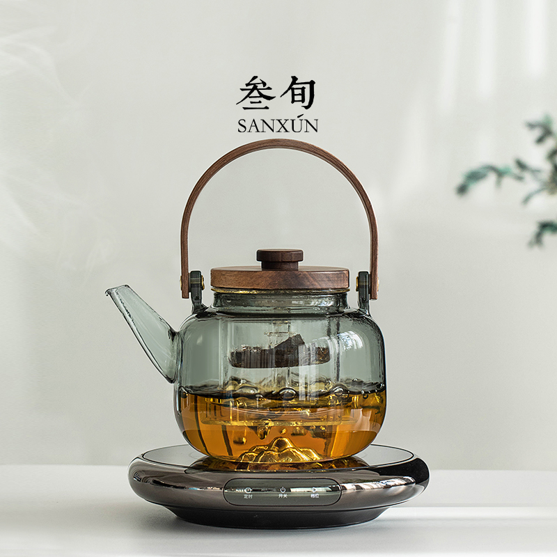 叁旬煮茶壶围炉煮茶器玻璃耐高温烧水泡茶壶家用小型电陶炉煮茶炉