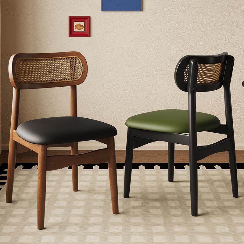 法式复古全实木餐桌椅靠背餐椅中古休闲家用酒店藤编椅子网红凳子