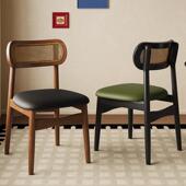 15234796餐法复古全实木餐桌椅靠背椅中古休闲家用藤式 编椅子厅吃