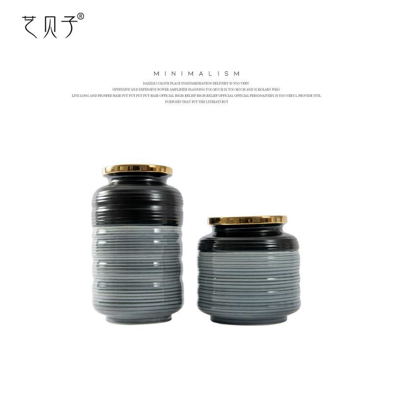 艺贝子现代轻奢绿色波纹分色陶瓷大口径干花插花器可装水花瓶摆件