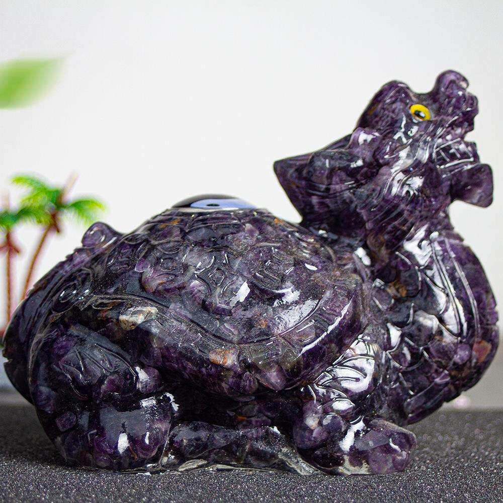 【祥瑞之兽龙龟】树脂填充天然水晶摆件实心麒麟工艺品装饰摆件