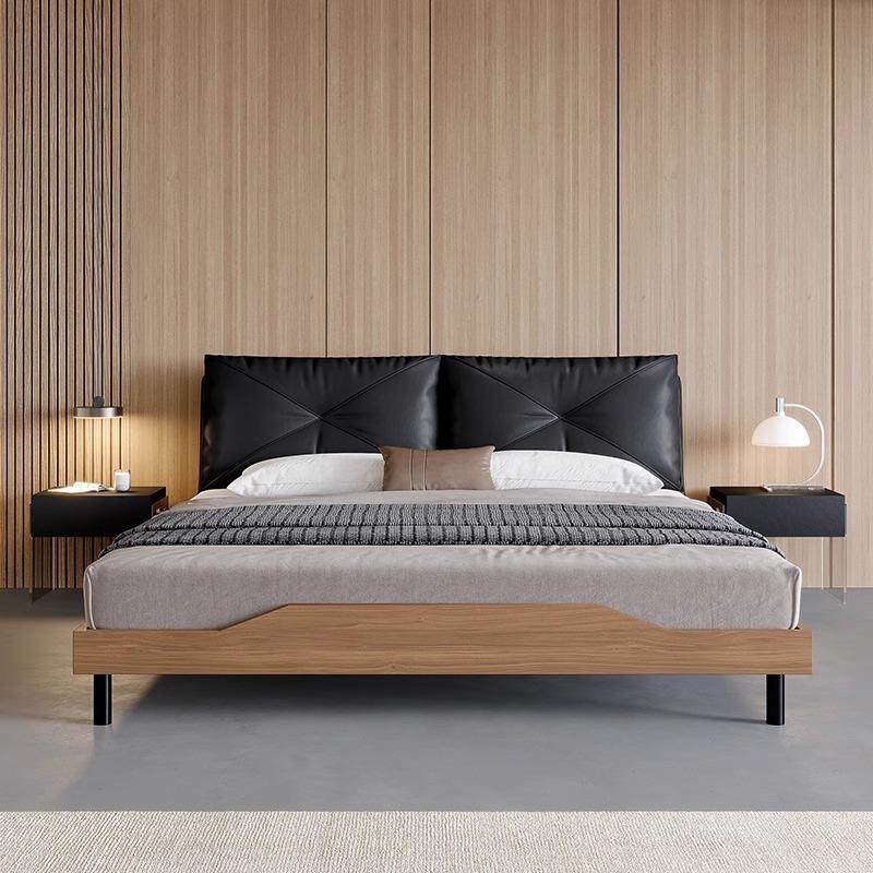 复古风格实木床黑胡桃木主卧床1.8米双人床小户型高靠背主卧大床