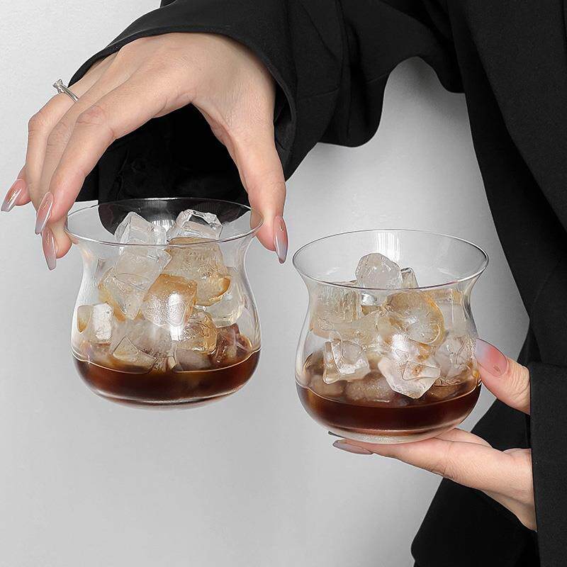 胖胖反口杯玻璃咖啡杯轻薄冰美式拿铁杯简约茶杯鸡尾酒杯冷饮杯子