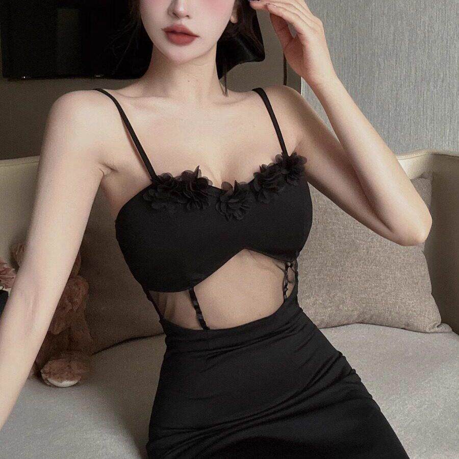 夜场工作服吊带连衣裙子女夏季2026新款黑色辣妹性感收腰包臀短裙