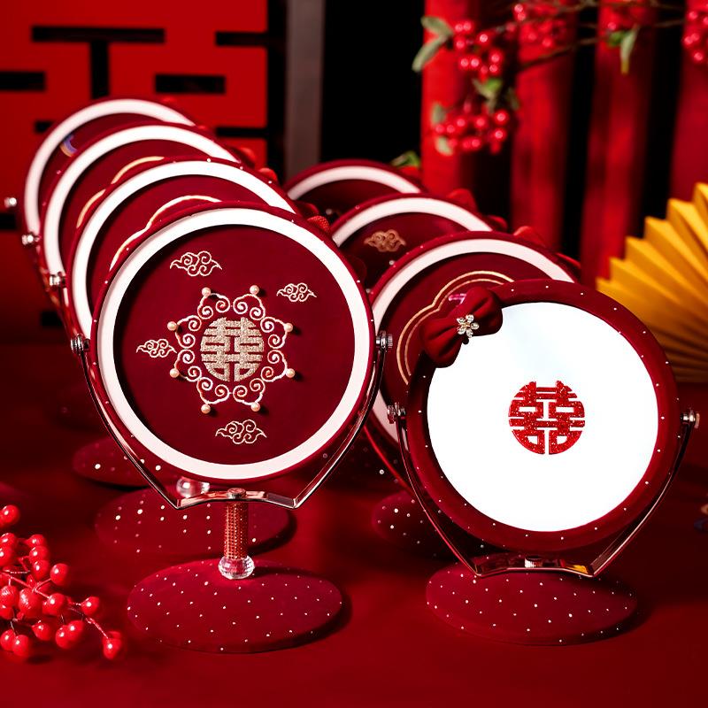 结嫁婚陪w2025-yz嫁喜镜新子娘妆红色创意喜庆出嫁化妆结镜一对婚