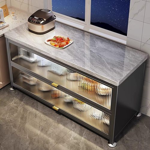 岩板操作台厨房置物架子多层落地家用多功能锅碗餐边储物收纳柜子