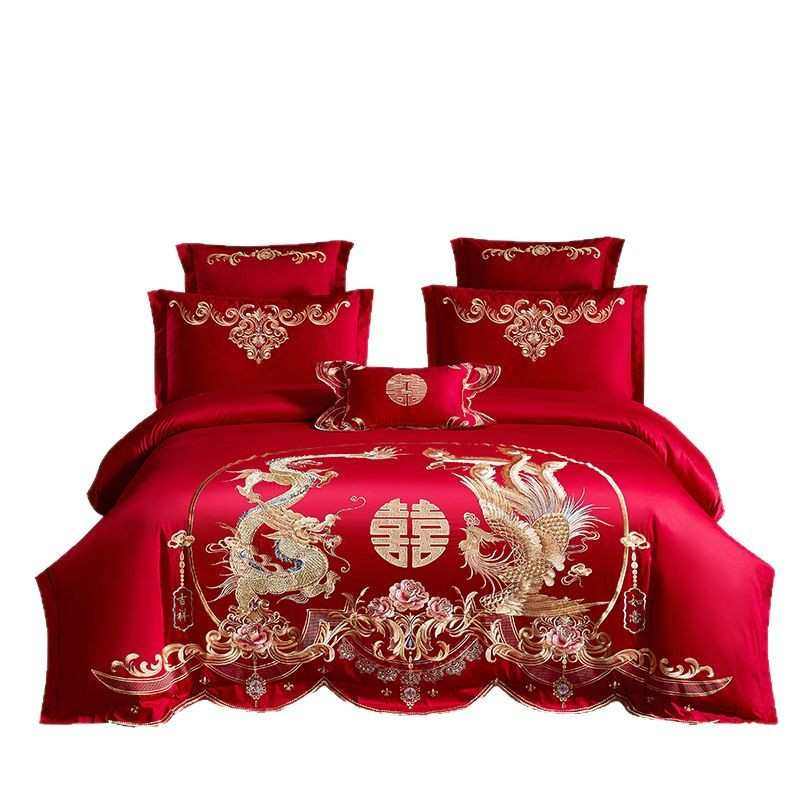 四件套结婚款多龙凤婚庆四季床加厚裙品款刺绣陪嫁件套高端磨毛床,床上用品,婚庆床品套件,淘宝优惠券,粉丝福利购,淘宝优惠卷