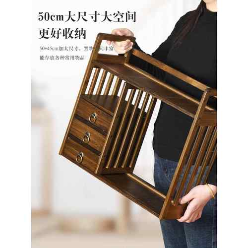 楠竹博古架创意文房四宝收纳架毛笔挂架三层毛笔架置物架多功能案