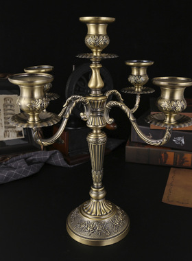 金属三跨境金属烛台复古装饰摆件