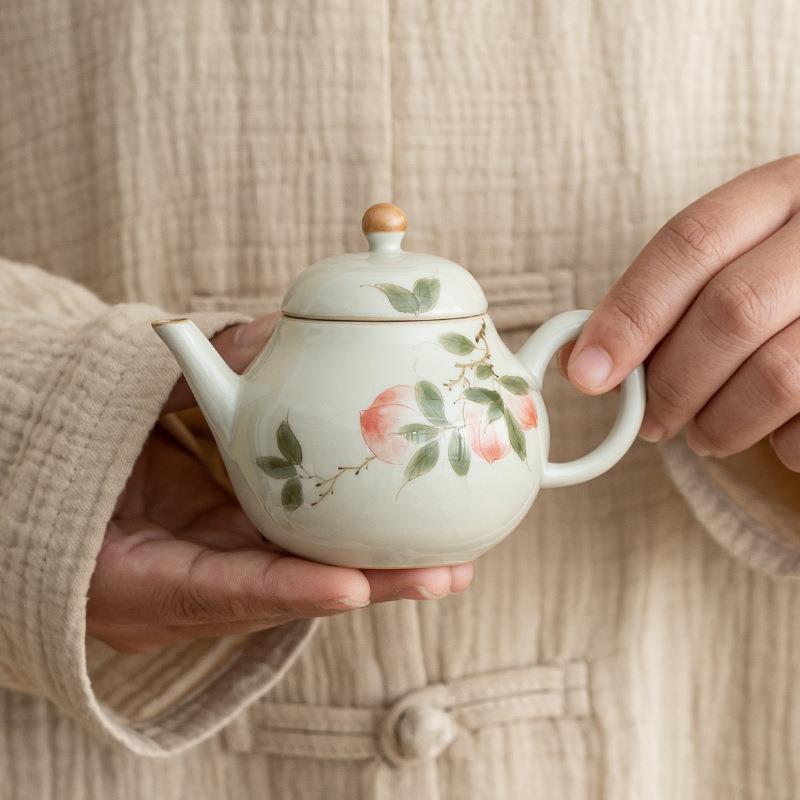 冰台手绘桃子陶瓷茶壶家用过滤泡茶器杯梨壶茶具套装泡茶功夫伴