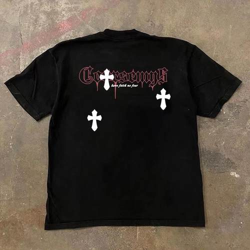 ZLT潮牌230g纯棉重磅T恤男士潮流卡通印花十字架短袖夏季圆领半袖