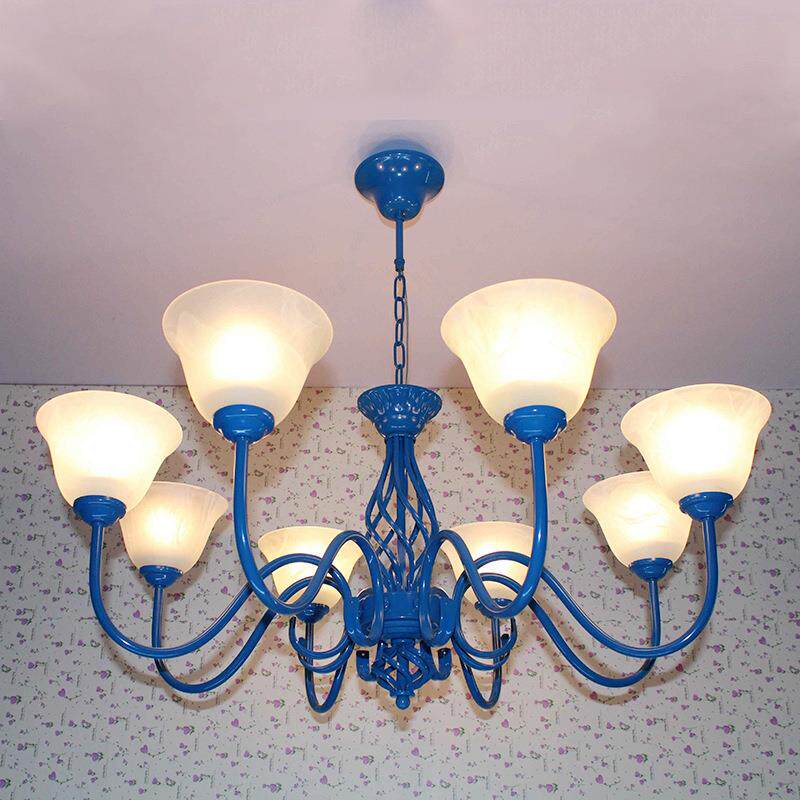 地中海吊灯蓝色铁艺客厅灯简约玻璃卧室餐厅灯个性温馨儿童房灯具