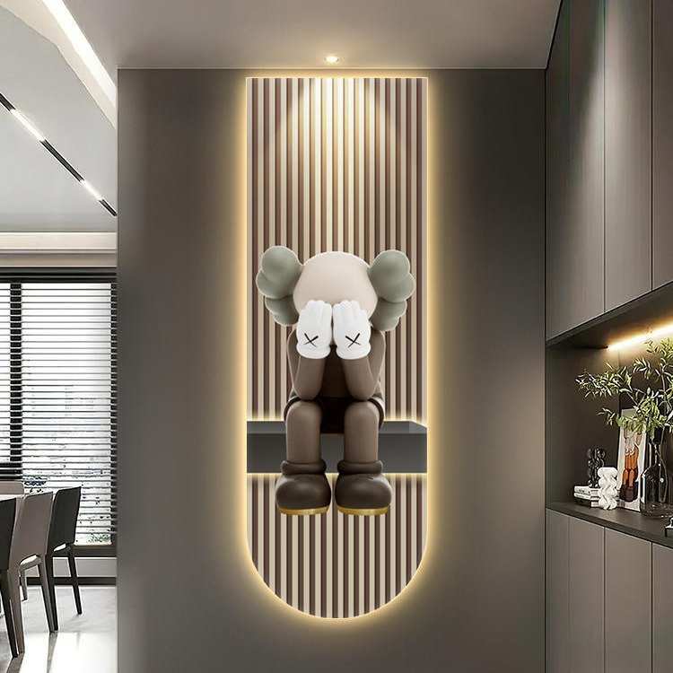 羽毛玄关画装饰画挂画过道led带灯壁画轻奢简约现代走廊尽头灯画