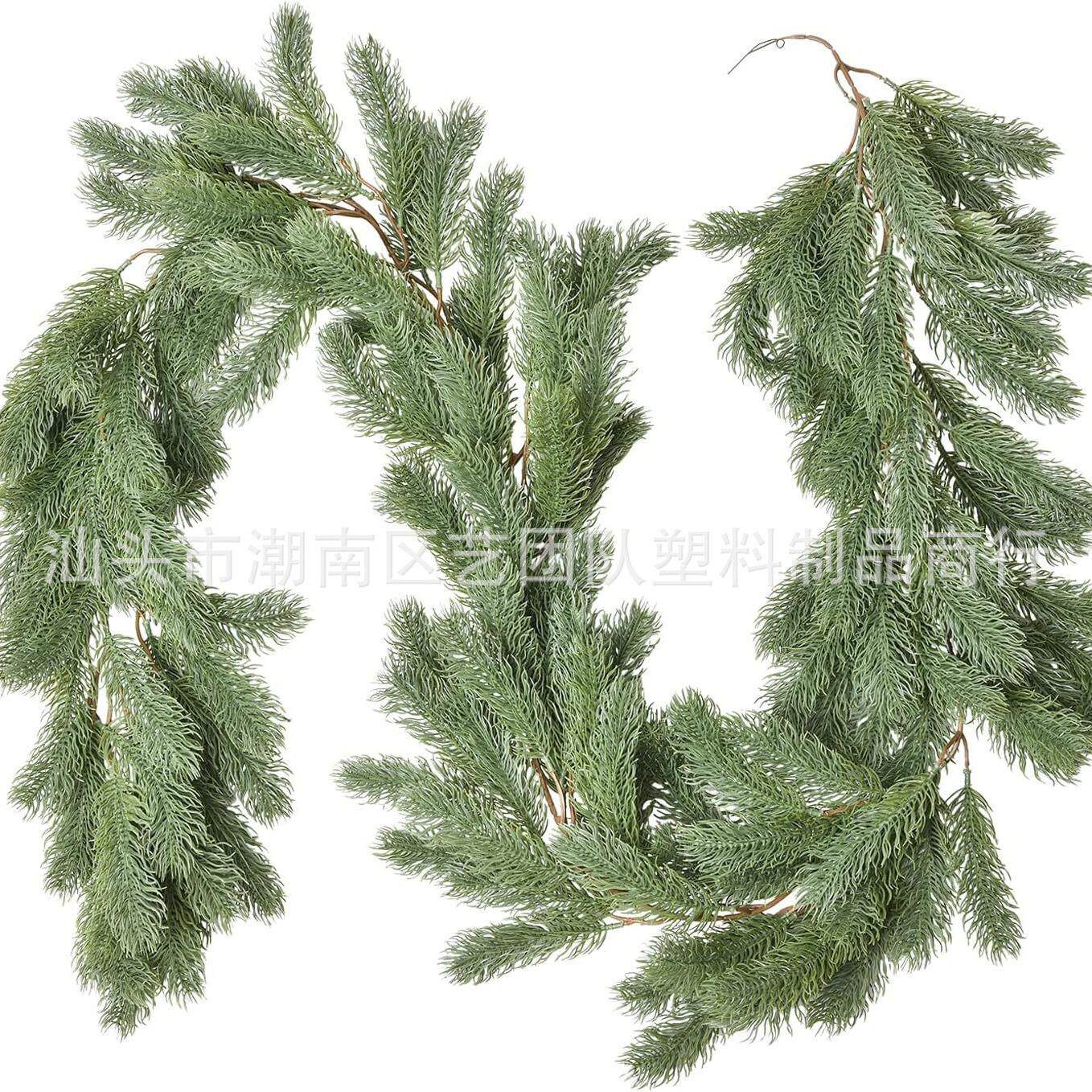 北美圣诞节人造仿真塑料植物松针松木藤条条圣诞花环客厅桌面装饰
