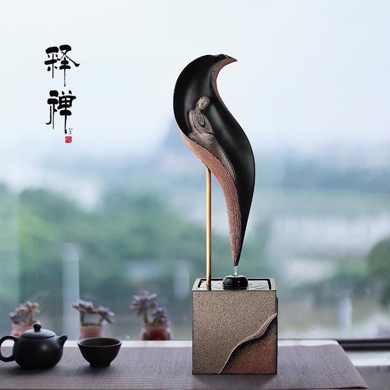 汉韵堂禅意流水摆件客厅桌面茶台中式创意室内循环水喷泉招财景观