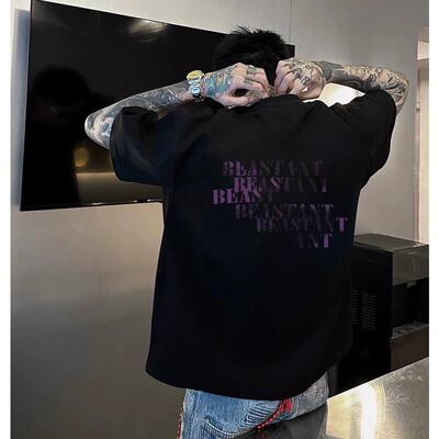 美式高街hiphop痞帅情侣短袖t恤男夏季国潮牌重磅纯棉小领口上衣