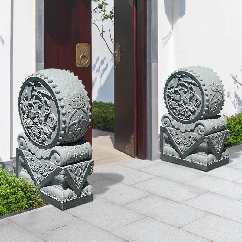 石雕门墩抱鼓石一对天然花岗岩庭院公司门口摆件石墩石鼓