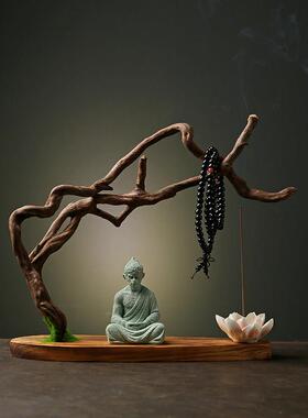 天然实木根雕摆件创意家居客厅装饰工艺礼品摆饰风化木树根禅意悟
