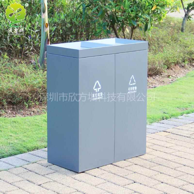 室内商用两分类垃圾桶不锈钢镀锌板喷塑工艺镀锌摇盖可丝印果皮箱