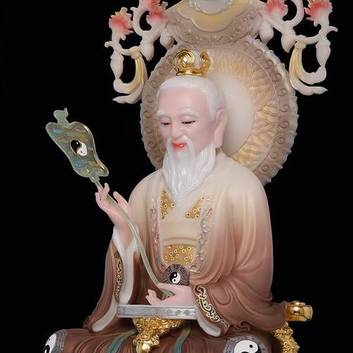 汉白玉三清道祖神像太上老君道德灵宝元始天尊家用家居供奉摆件