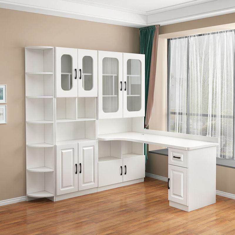 实木电脑桌家用台式转角书桌书架一体桌组合书房学生学习书桌