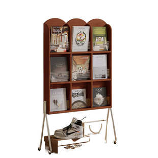 复古实木杂志架小户型客厅阳台阅读展示架法式简约报刊收纳架书架