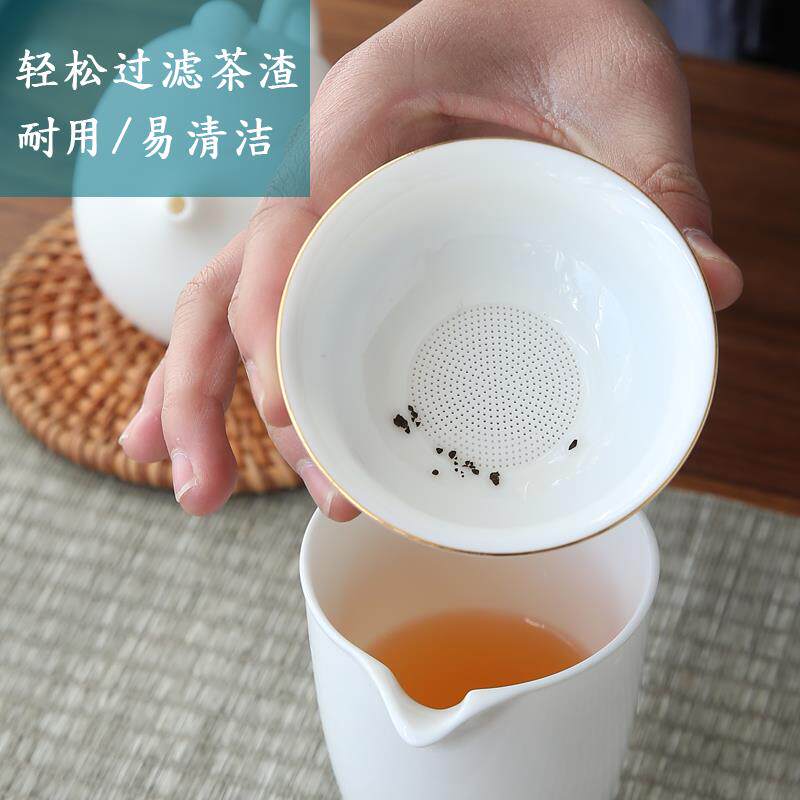 纯陶瓷全瓷孔茶叶过滤漏网茶渣羊脂玉白瓷一体耐用功夫茶具零配件