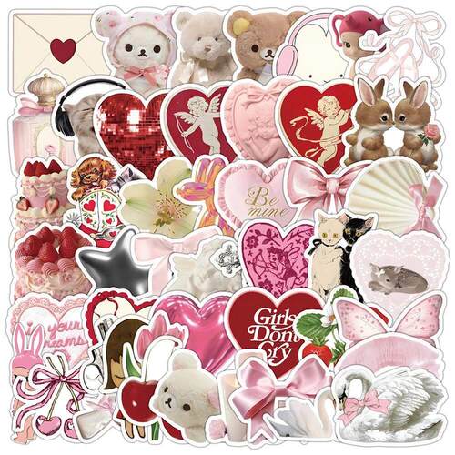 10/30/50pcs ?Cute Pink Girls Stickers Ins Style Coquette