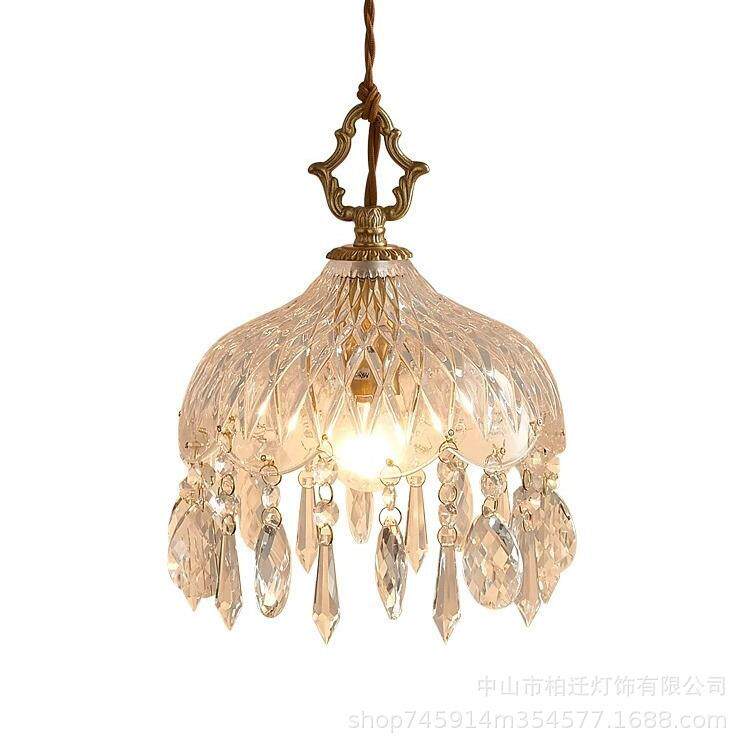 法式现代水晶小吊灯氛围感轻奢玄关过道走廊灯欧式简约床头灯具