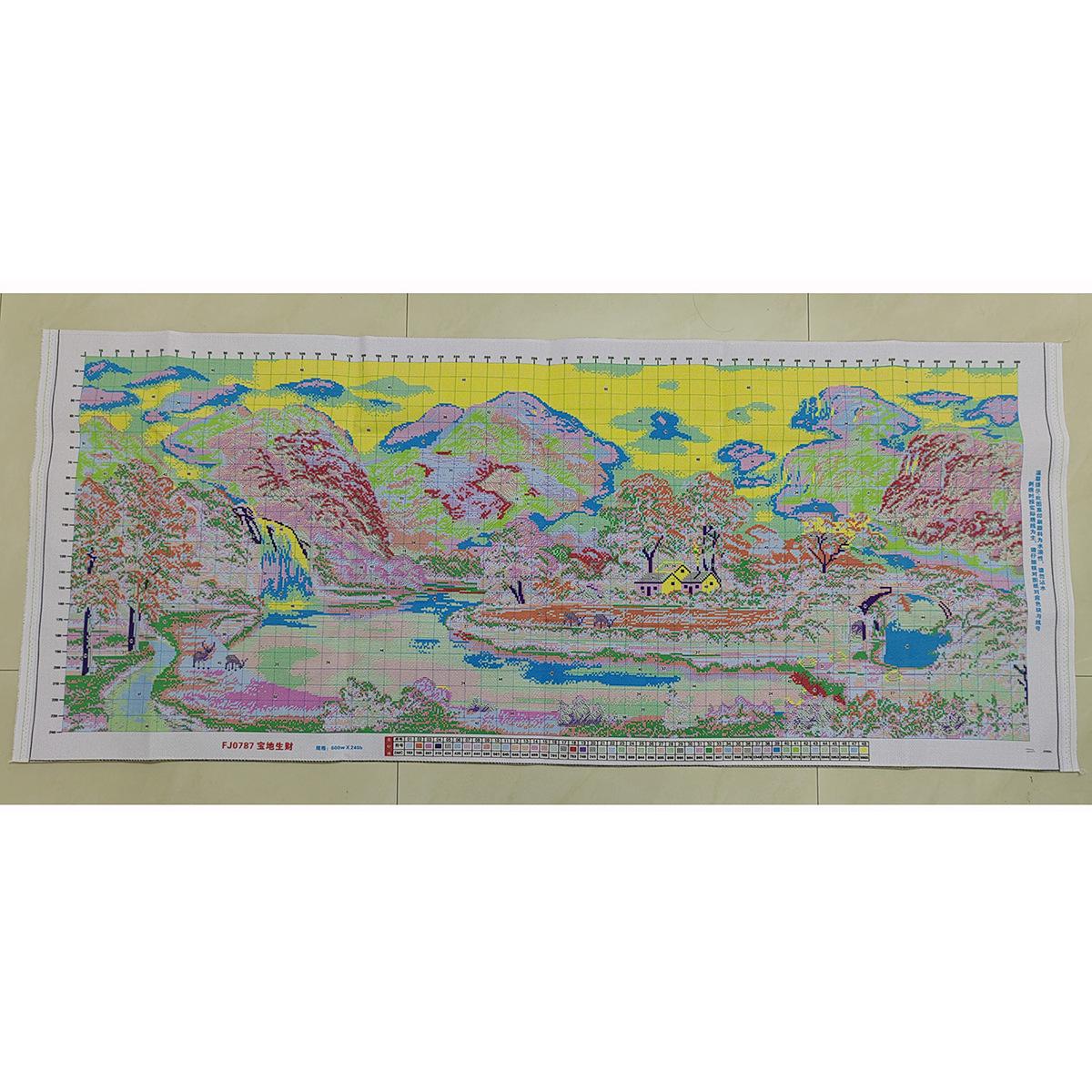 宝地生财十字绣新款山水系列风景画线绣客厅大幅流水生财满绣田园