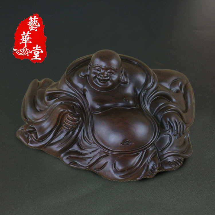 卧坐笑佛弥勒 黑檀花梨木雕刻 汽车摆件商务雕刻木质工艺品批发