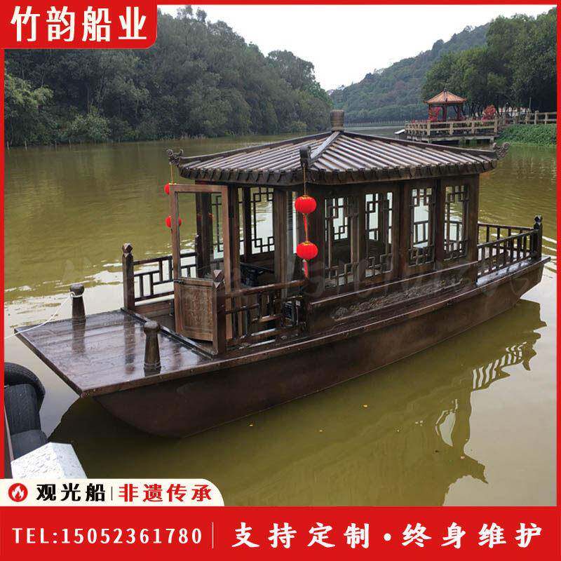 木船玻璃钢仿古电动观光画舫景区商务接待餐饮表演船水上船屋民宿