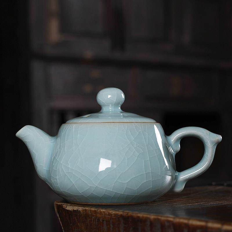 龙泉功夫茶壶单壶哥窑手工冰裂家用彷古球孔过滤泡茶单个青瓷茶具