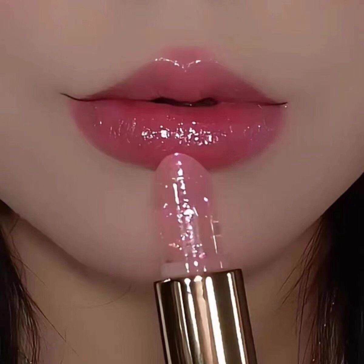 新款热门彩箔变色不沾杯口红滋润温变保湿防水纯欲粉果冻透明唇膏