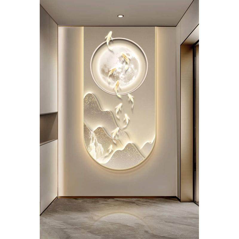 现代轻奢九鱼图玄关装饰画高档大气山水挂画简约走廊过道发光壁画,家居饰品,现代装饰画,淘宝优惠券,粉丝福利购,淘宝优惠卷