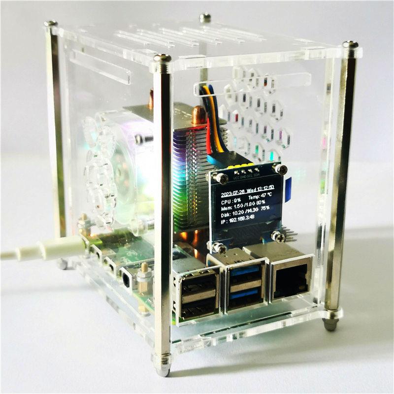 树莓派4B 立式冰塔CPU散热器 U型热管炫光RGB风扇 ICE Tower OLED