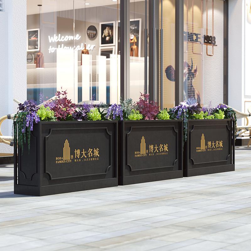 现代简约奶茶店绿植花槽 商场外摆隔断围栏 售楼部户外铁艺花箱