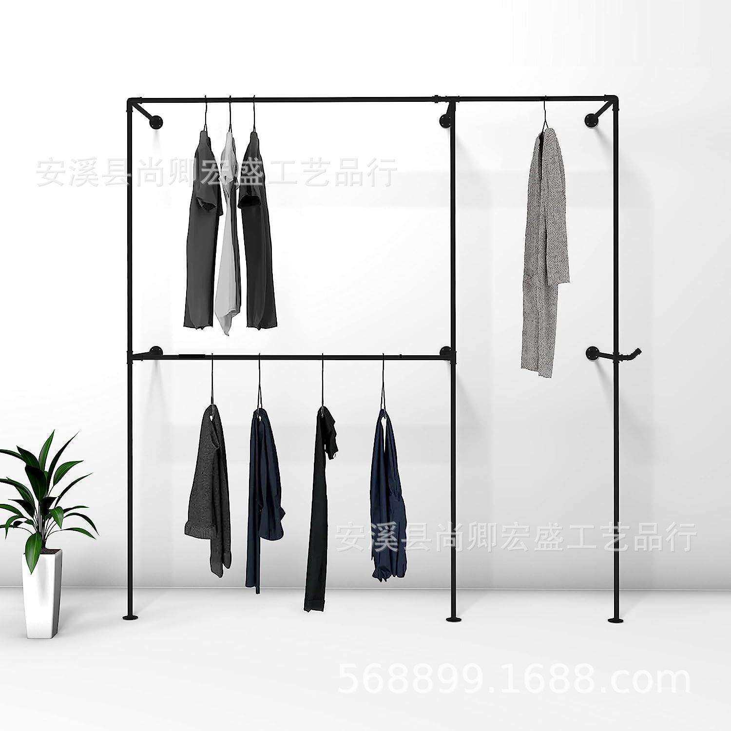 工业风壁挂上墙一字复古水管组合服装衣架陈列架