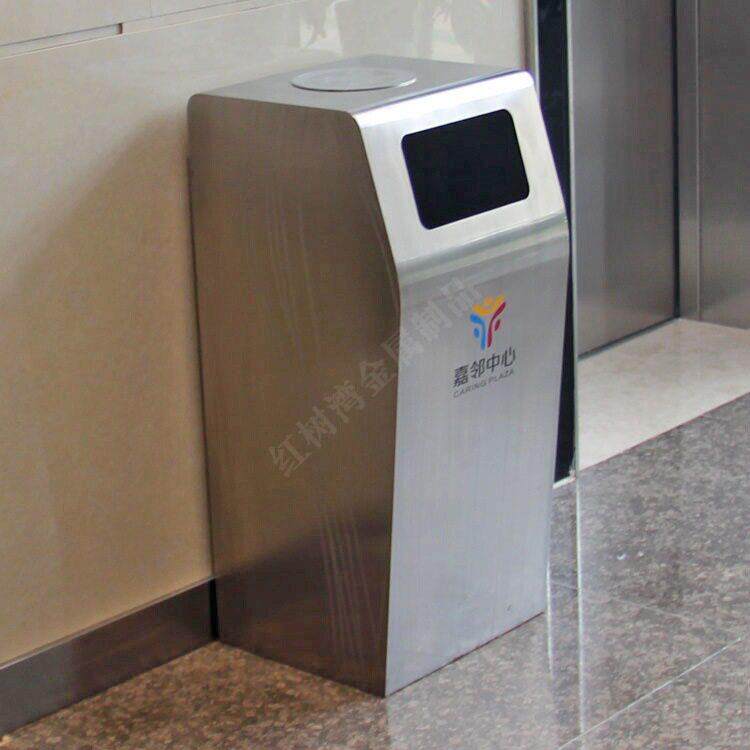室内商用商场酒店写字楼电梯厅口不锈钢垃圾桶方形金属果皮箱定制