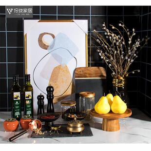 新中式样板房厨房摆件陈设花艺挂画储物罐组合装饰品小摆件公寓