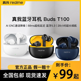 realme真我Buds T100蓝牙耳机入耳降噪运动跑步适用小米苹果华为