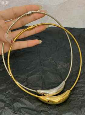 钛钢项链不掉色高级冷淡金属风弧形弯管吊坠设计项圈时尚百搭颈链