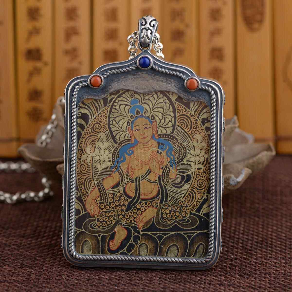 S925纯银唐卡吊坠复古做旧工艺可打开装东西时尚个性嘎乌盒