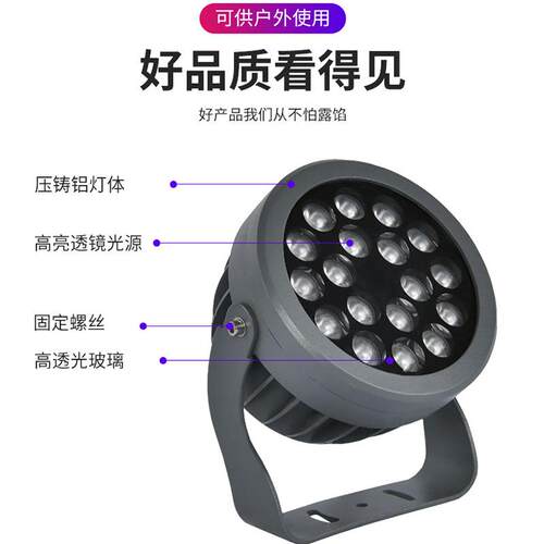 新款直销圆形投光灯户外防水公园草坪广场景观投射灯18W酒店外墙