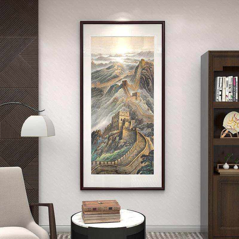万里长城山水画竖版客厅进门中式玄关装饰画入户过道走廊尽头挂画
