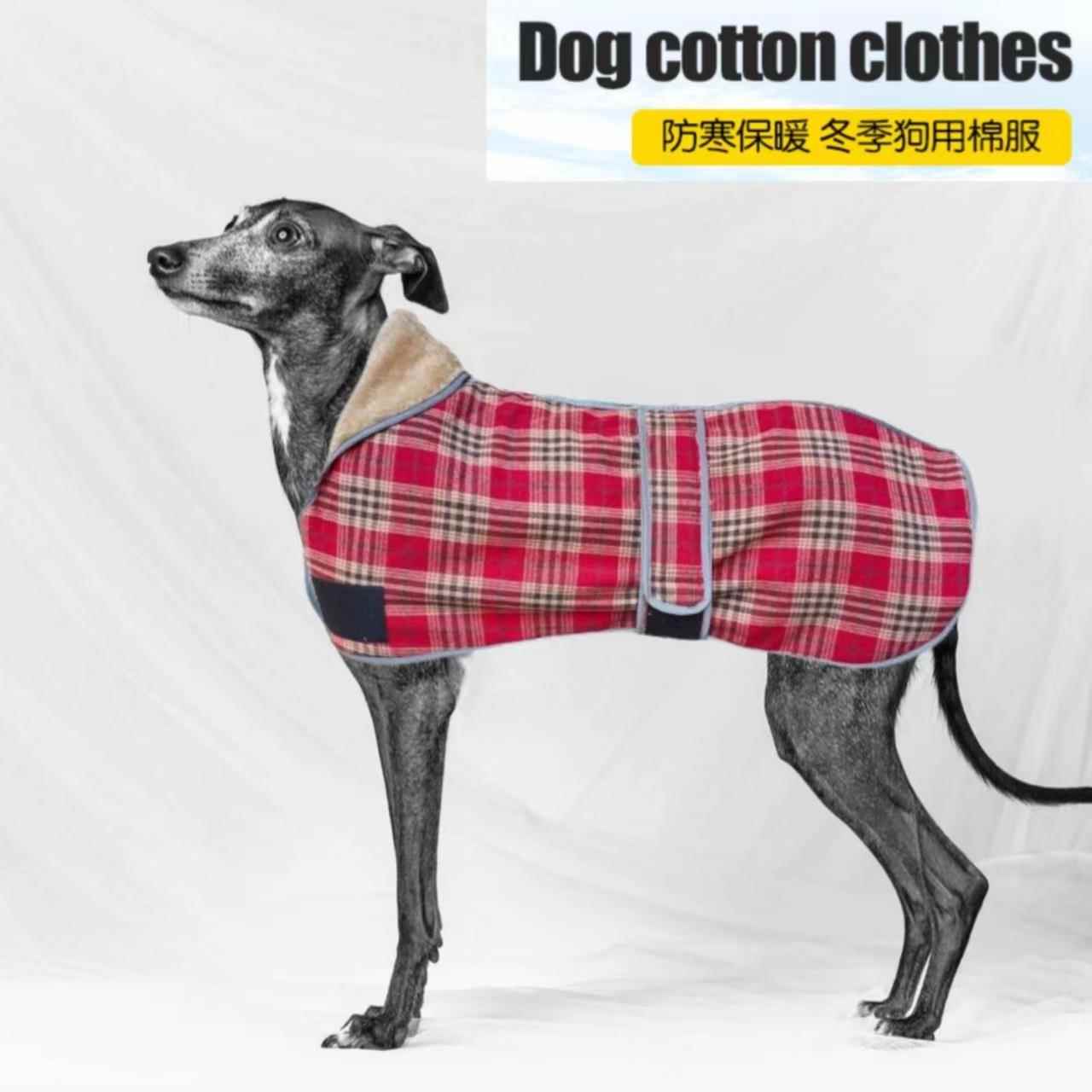 惠比特狗狗秋冬保暖衣灵缇大中小型犬加厚防风格子纹披风宠物棉衣
