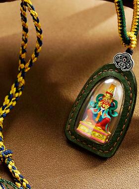 文创定 制手绘手工立体擦擦唐卡皮质保护套吊坠挂件项链嘎乌盒