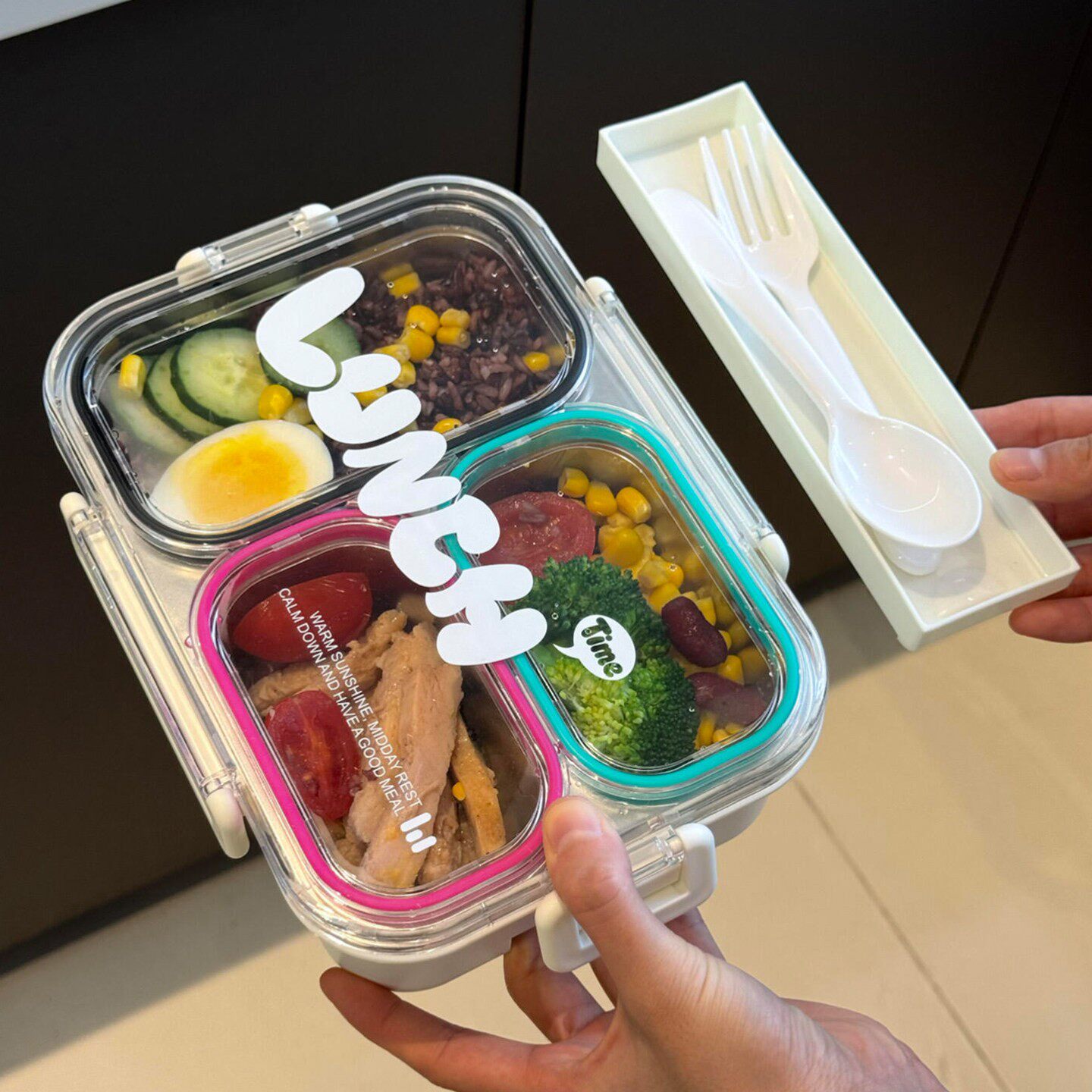 不锈钢分格饭盒自带叉勺上班族可携式午餐盒减脂专用沙拉轻食便当