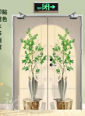 简约光影防火门贴纸自粘定制入户门美化遮挡贴可移水井门装饰画